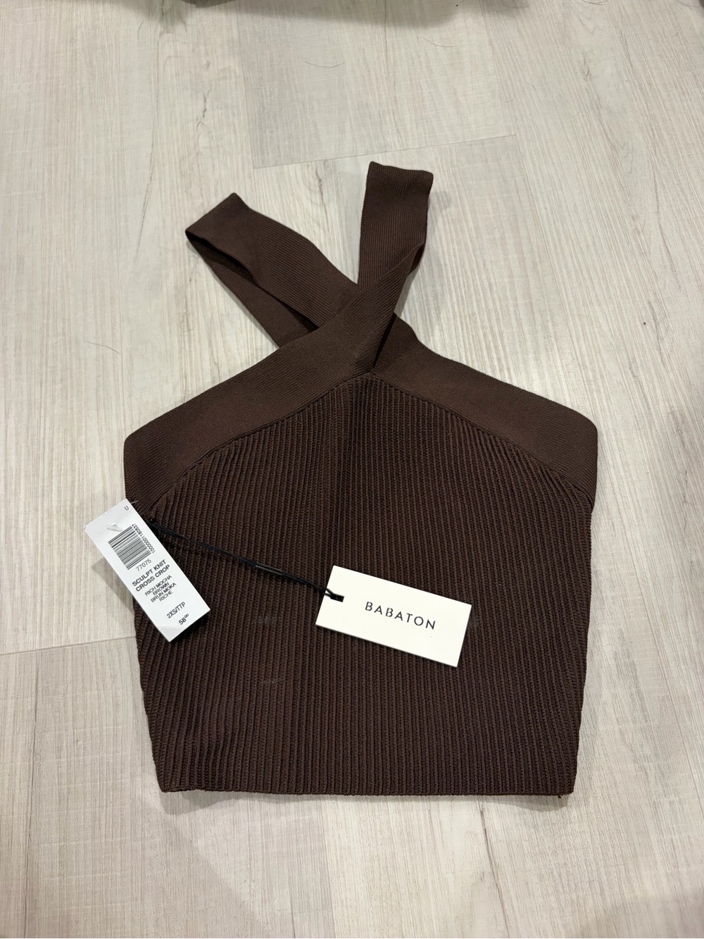 Babaton Women's Brown Ribbed Crossback Sweater Top